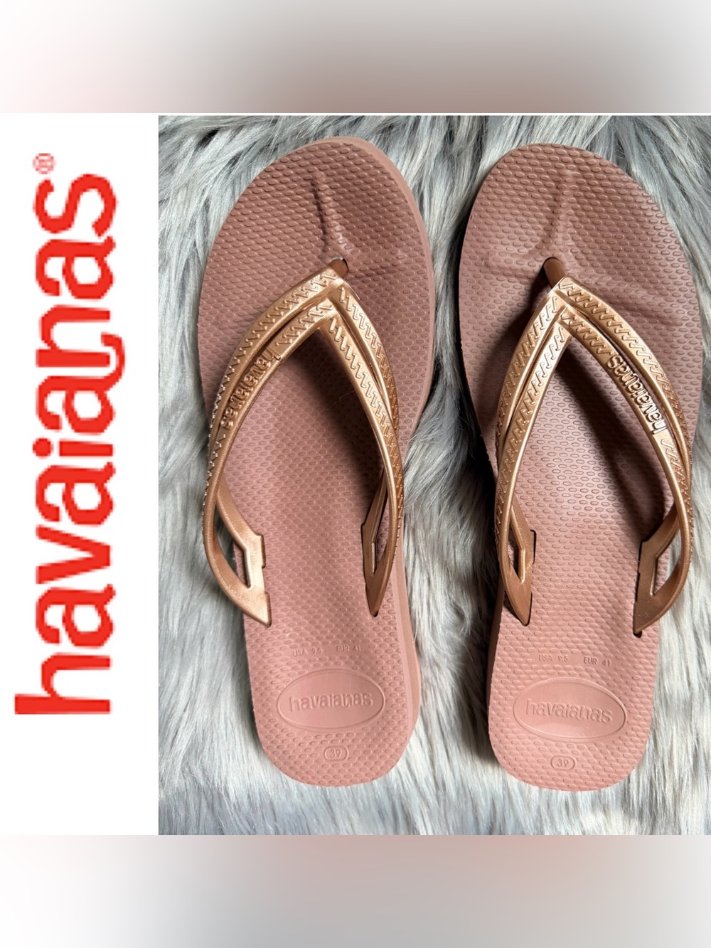 Havaianas Women’s  wedge Flip Flop Sandal soft pink rose gold straps